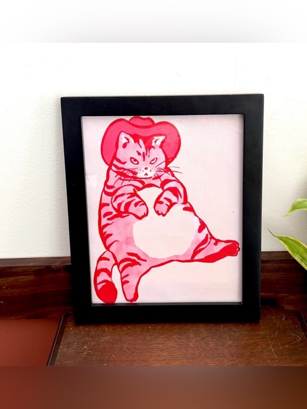 Grumpy Cowboy Cat Pink Red Rodeo Western Canvas Art Print Framed Wall Hang Art